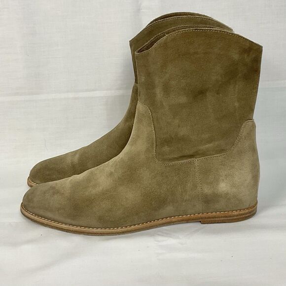 VINCE. Flint Tan Sinclair Ankle Booties Almond Toe Wedge Leather Boots Sz 9.5 M - Picture 1 of 14